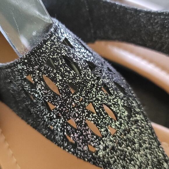 NEW - SARAH JAYNE Sandals Metallic Flats Boho Cut Outs Size 6 Black & Silver - Picture 5 of 9